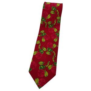 FABRIC FRONTLINE Men's 100% Silk Necktie LUXURY Tie Red Floral W:3.7" EUC